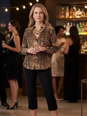 White Stag Womens Leopard Print Shirt M(8-10) Long Sleeve Pullover
